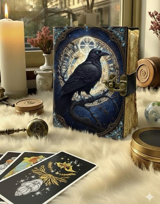 Raven Grimoire Vintage leather journal, Raven Leather Journal, Blank spell book of shadows Halloween Gifts For Him Her
