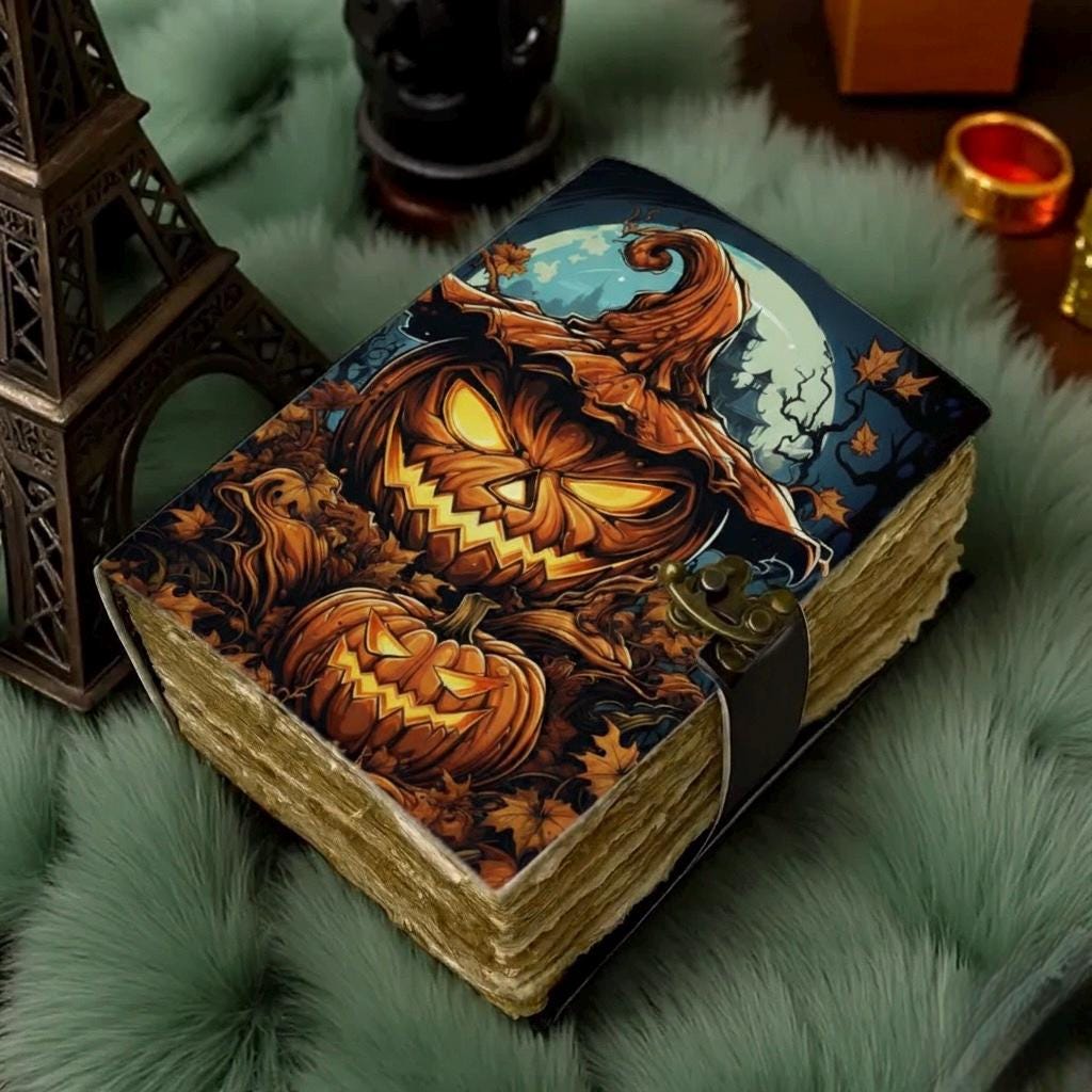 Halloween Pumpkin Spell Book leather journal, Pumpkin Leather Journal, Grimoire book of shadows Halloween Gifts For Him Her