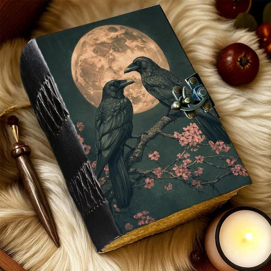 Raven Grimoire Vintage leather journal, Raven Leather Journal, Blank spell book of shadows Halloween Gifts For Him Her
