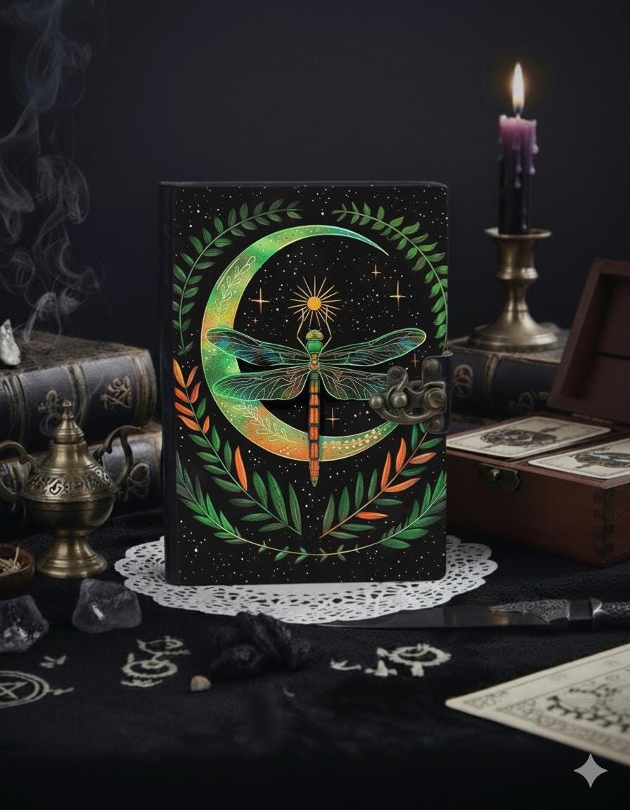 Dragonfly Leather Journal with Lock Handmade Vintage Writing Notebook Floral Diary, Sketchbook, Gift for Writers & Artists