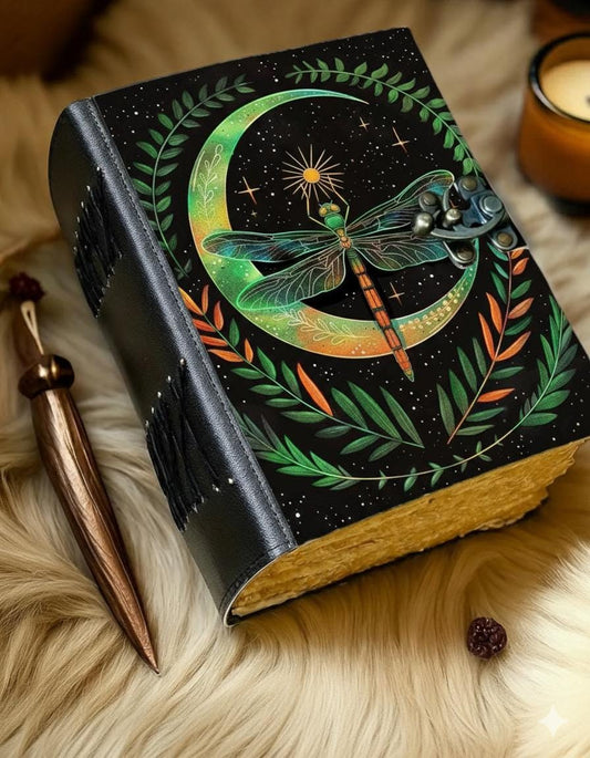 Dragonfly Leather Journal with Lock Handmade Vintage Writing Notebook Floral Diary, Sketchbook, Gift for Writers & Artists