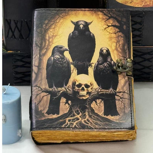 Gothic Raven Journal – Leather Book of Shadows | Dark Poetry Grimoire | Handmade Diary | Witchy Writing Notebook Halloween gift