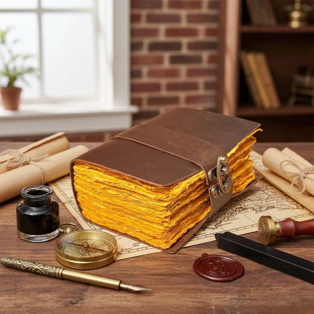 Leather Journal - Blank Spell Book of Shadows, Grimoire Journal, Travel Writing Notebook, Antique Deckle Edge Paper Gifts For Women