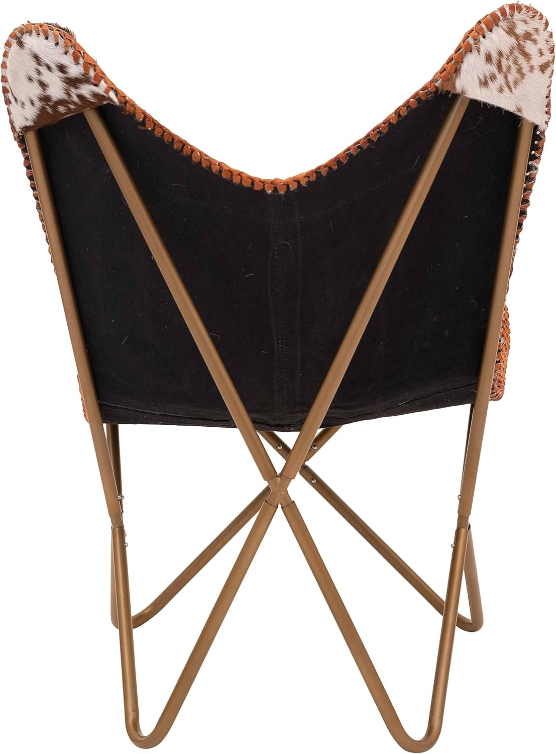 Home Decor Genuine Goat Leather Butterfly Arm Chair with Black/Brown White Hair on Cowhide Accent Chair (White and Brown with Rose Gold)