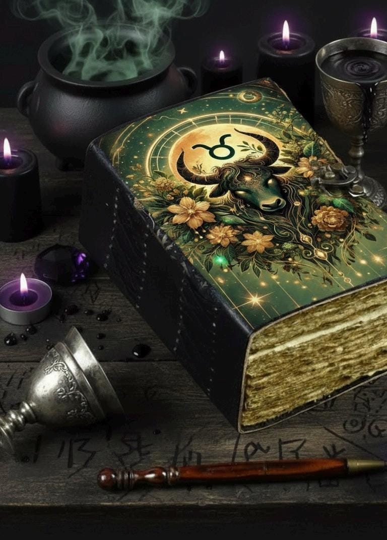 400 Page Large Taurus Grimoire Vintage leather journal, Zodiac Leather Journal, Blank spell book of shadows Birthday Gifts For Him Her