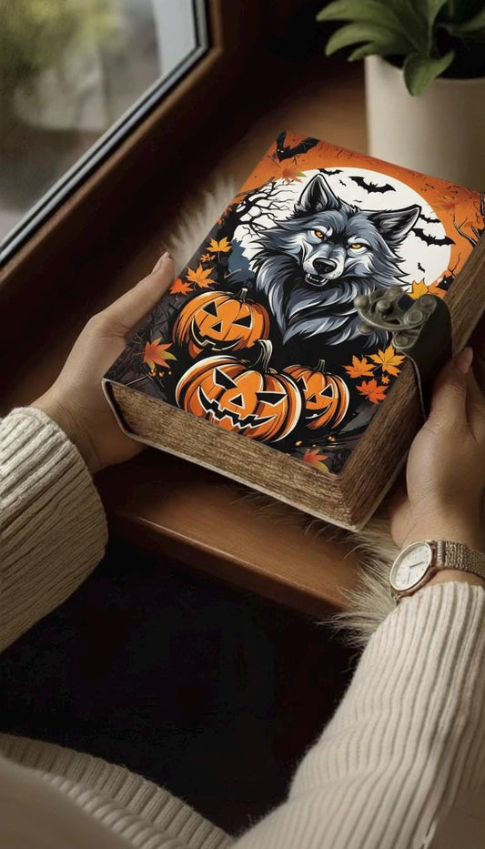 Fox Leather Journal Spell Book of Shadows , Pumpkin Leather Journal, Grimoire Witchcraft Journal Halloween Gifts For Him Her