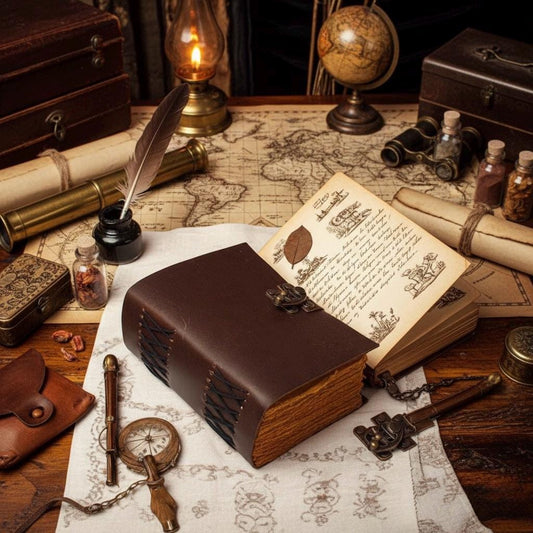 Blank Spell Book of Shadows with Vintage leather Journal - , Grimoire Journal, Travel Writing Notebook, Deckle Edge Paper