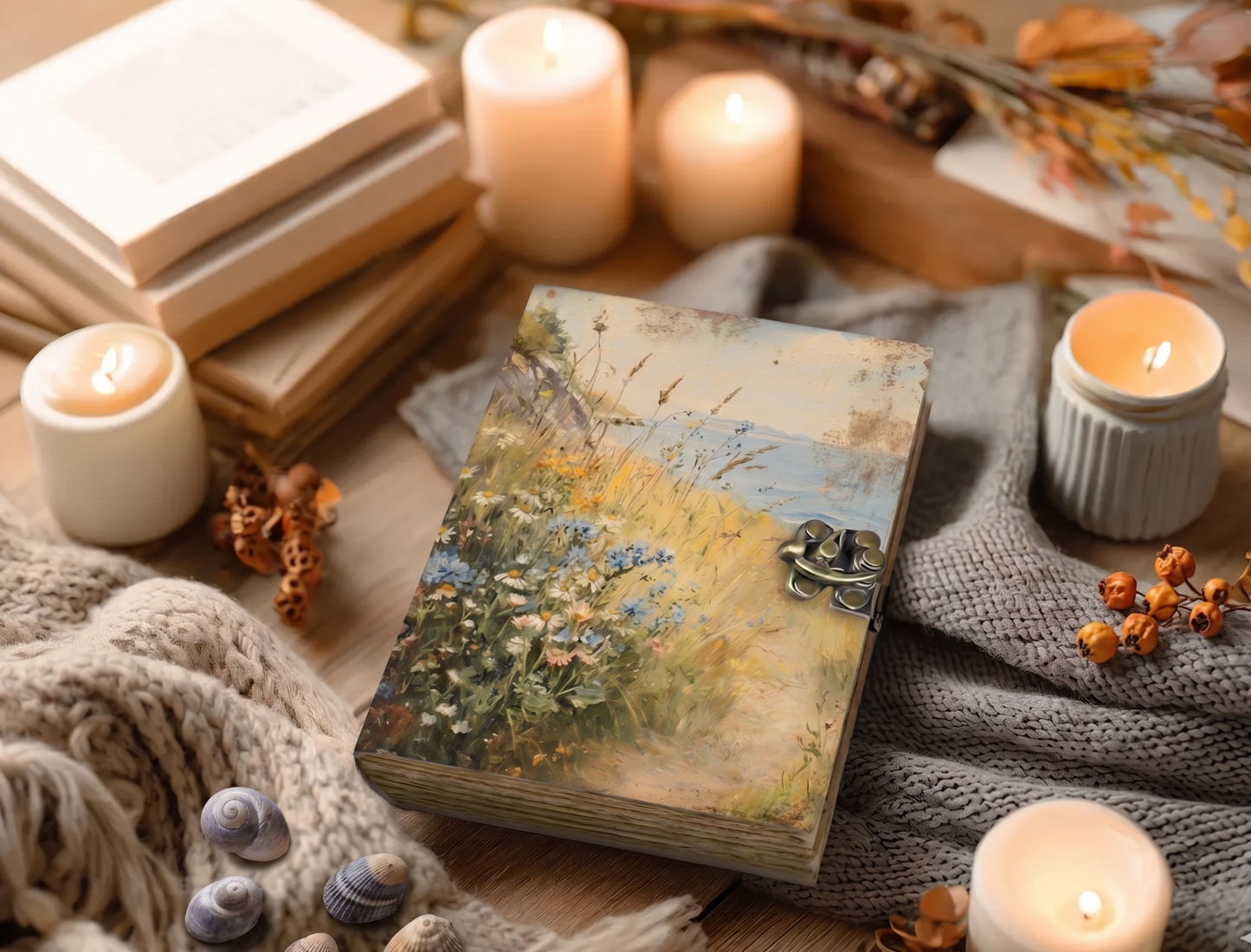 Wildflower Journal - Coastal Meadow Seaside Hardcover Notebook, Nature Landscape