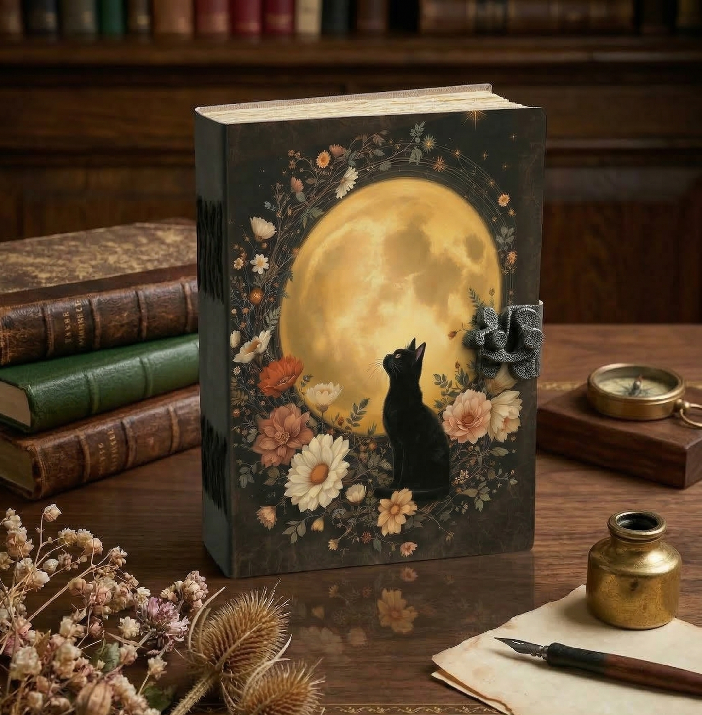 Cat and Moon leather Journal