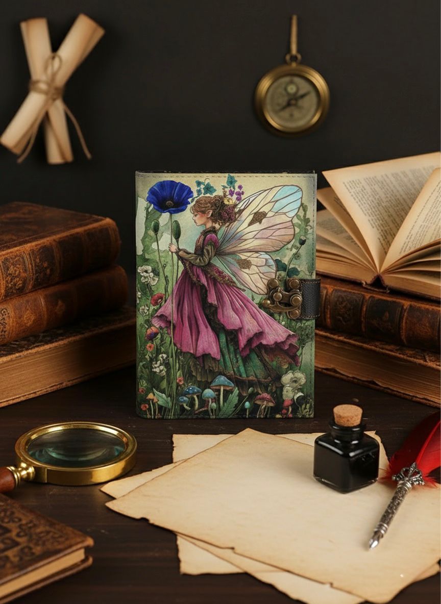 Fairy Leather Grimoire – Handmade Book of Shadows | Gothic Witchcraft Spell Journal | Wiccan Pagan Fairy Magic Gift
