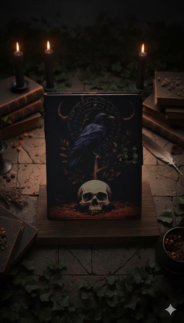 Grimoire Raven Vintage leather journal, Handmade,Blank spell book of shadows Celestial Gifts For Him Her