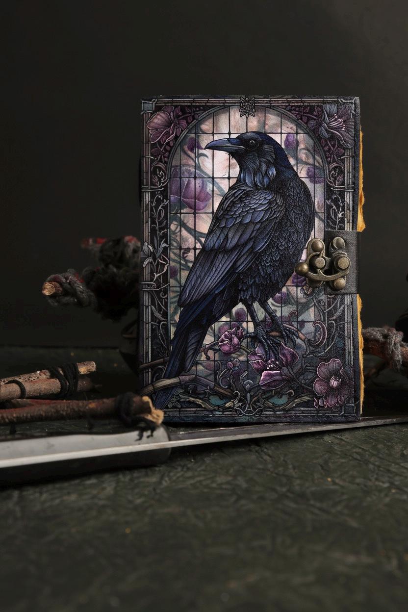 The Raven Leather Journal Gothic Grimoire Book of Shadows Vintage Raven Grimoire Journal Witchcraft Magic Journal Raven gifts for Halloween