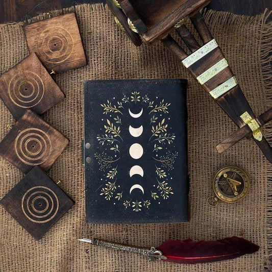 Moon Phase Leather Journal: Handmade Grimoire, Book of Shadows