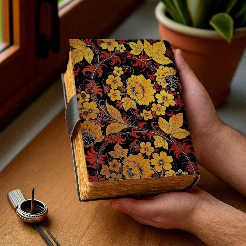 Handmade Leather Journal with Sunflower Design Starry Inspired Notebook Vintage Writing Diary with Deckle Edge Paper Boho Artistic Gift