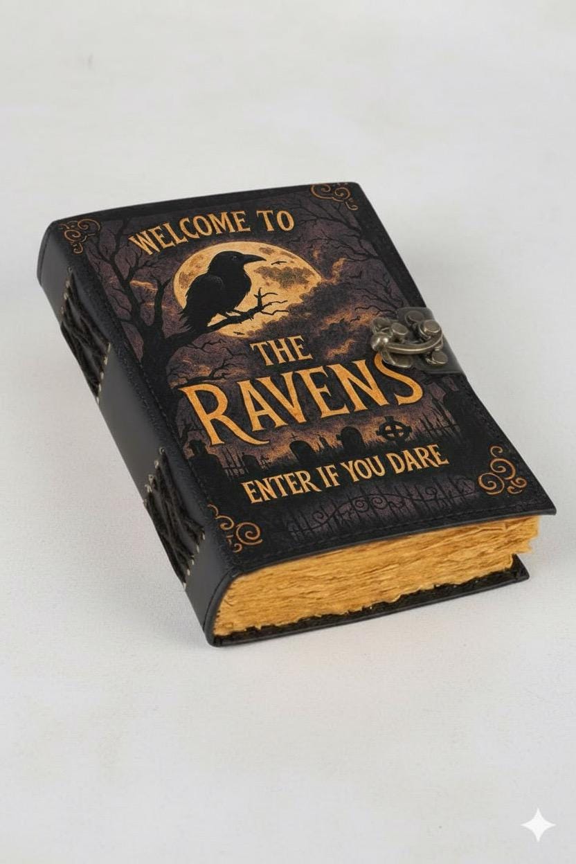 400 Page Large Raven Grimoire Vintage leather journal, Raven Leather Journal, Blank spell book of shadows Halloween Gifts For Him Her