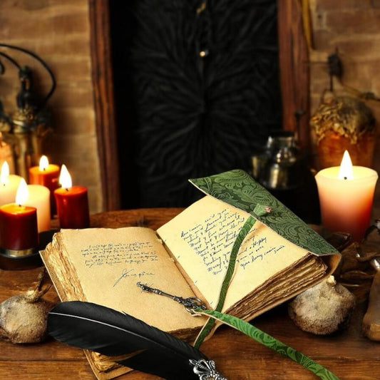 Green Floral Leather Journal: Handmade Book of Shadows, Sketchbook