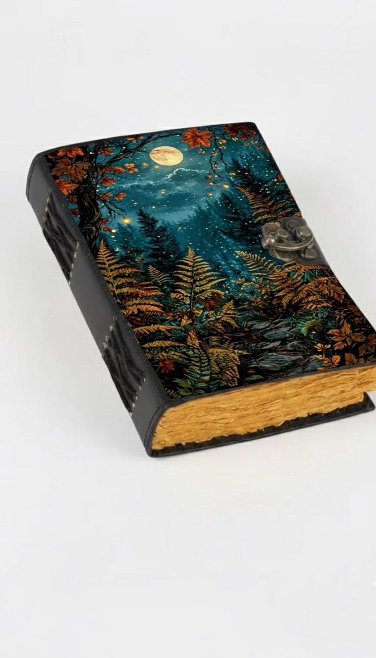 400 Page Grimoire Vintage leather journal, Moon Phase Handmade Fat Journal, Blank spell book of shadows Celestial Gifts For Him Her