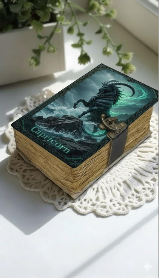 Capricorn Grimoire Vintage leather journal, Zodiac Leather Journal, Blank spell book of shadows Birthday Gifts For Him Her