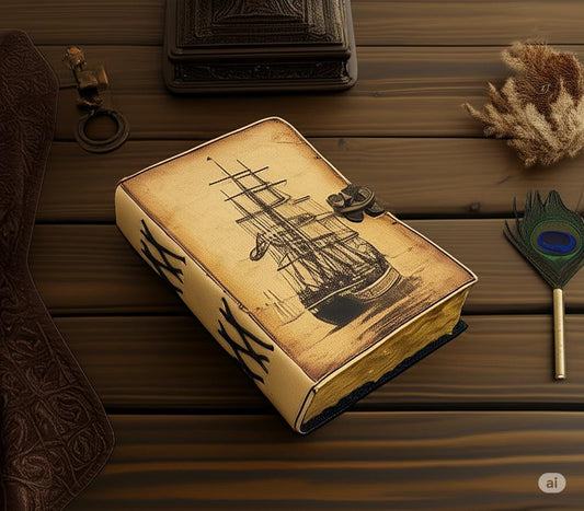 Sailing Ship Leather Journal: Handmade Grimoire, Book of Shadows