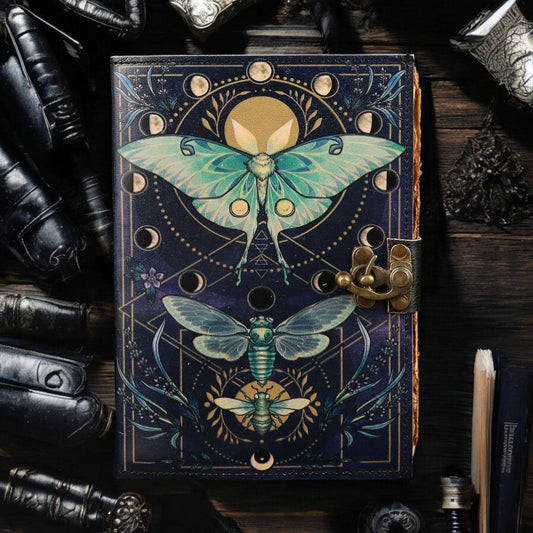Luna Moth Leather Journal: Blank Spell Book of Shadows, Witchcraft Supplies