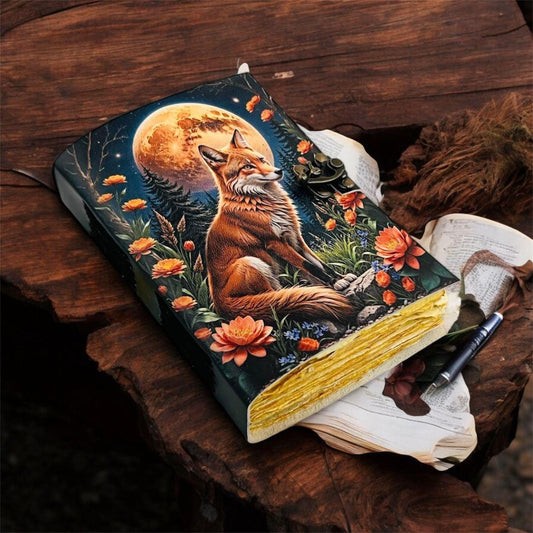 Fox Leather Journal: Grimoire Spell Book with Vintage Lock