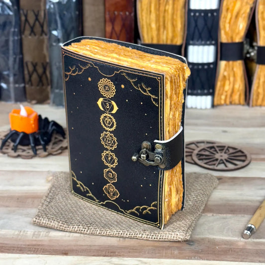 Seven Chakra Symbols Leather Grimoire Journal
