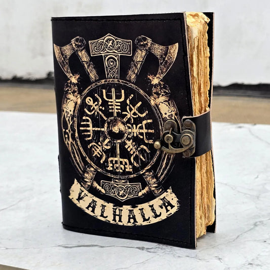 Valhalla Leather Journal, Viking Rune/Axe Print Diary Norse Mythology Gift For Writers/Warriors The Home Of The Gods 200 old deckle edge.