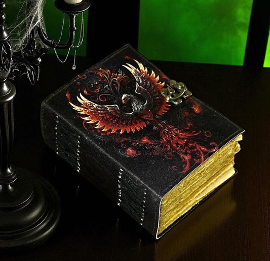 Phoenix Leather Grimoire Handmade Book of Shadows 200 Pages Vintage Spellbook, Gothic Wiccan Pagan Magic Journal Gift, Occult Writing Gift