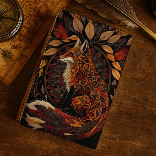 Fox Vintage leather Journal, Grimoire Fat journal Blank spell book of shadows Celestial Handmade Fox Journal