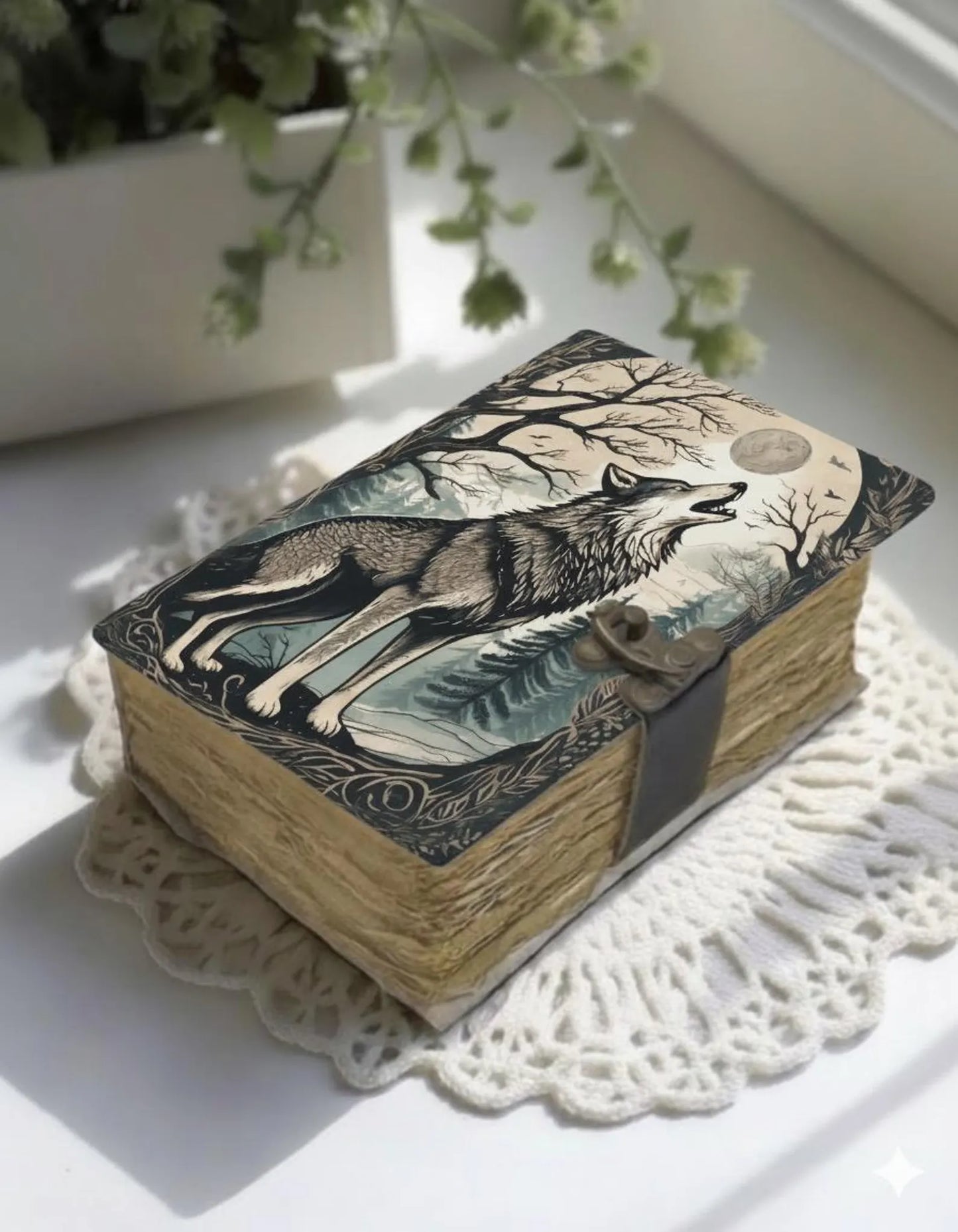 Fox Leather Grimoire – Spell Book of Shadows Journal | Thick Vintage Notebook for Women, Writers | Deckle Paper Journals for gift