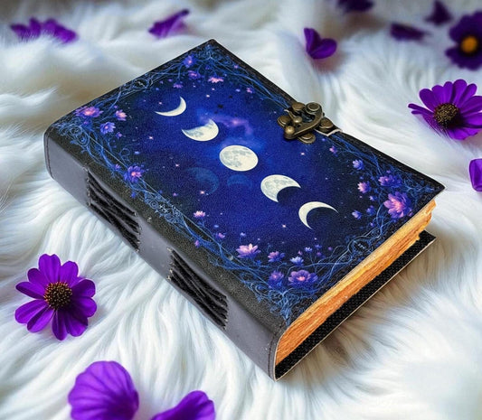 Moon Phase Leather Grimoire: Handmade Book of Shadows Journal