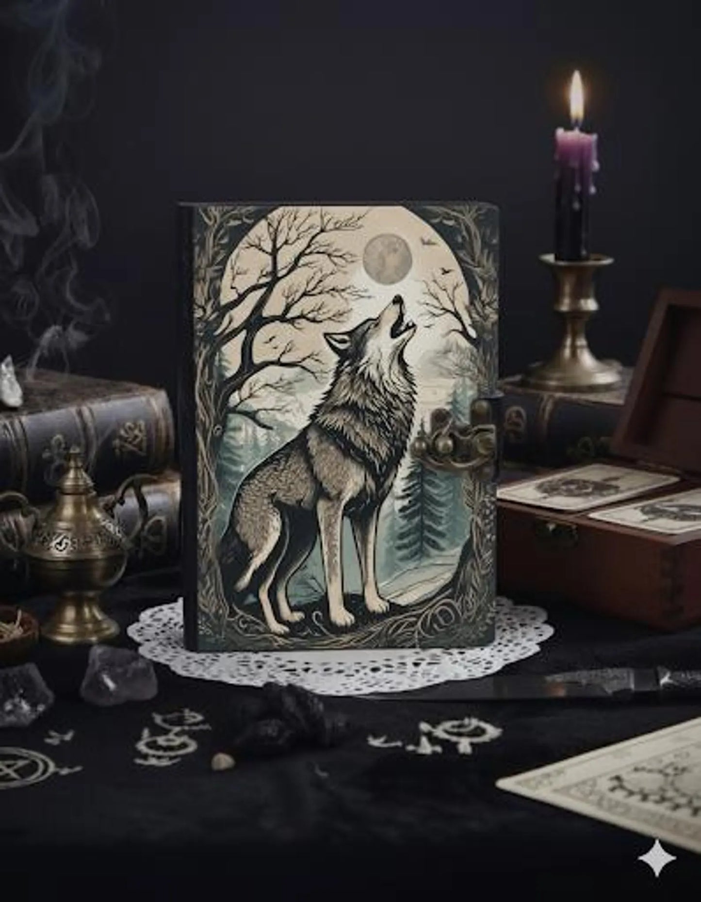 Fox Leather Grimoire – Spell Book of Shadows Journal | Thick Vintage Notebook for Women, Writers | Deckle Paper Journals for gift