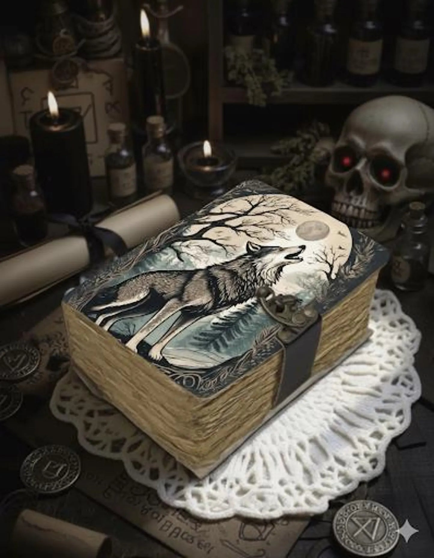 Fox Leather Grimoire – Spell Book of Shadows Journal | Thick Vintage Notebook for Women, Writers | Deckle Paper Journals for gift