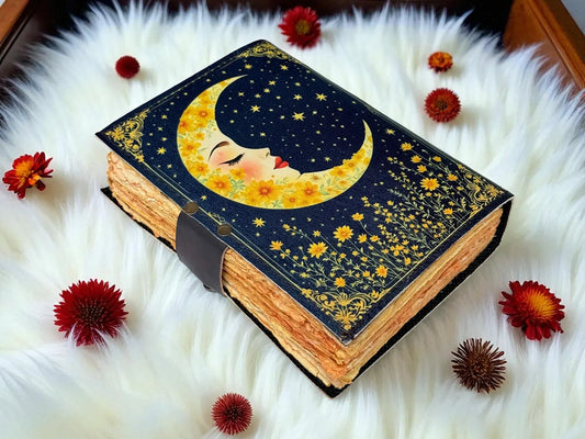 Moon magical Leather Grimoire: Vintage Book of Shadows