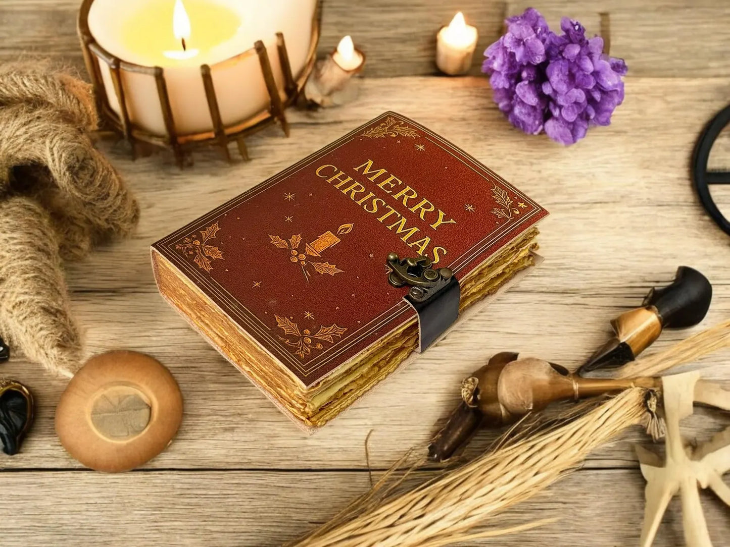 Handmade Christmas Leather Journal – Vintage Embossed Writing Diary