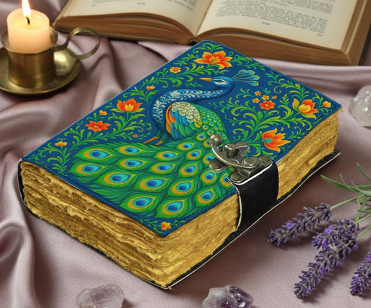 Peacock Leather Journal – Handmade Peacock Diary with Lock – Vintage Notebook Sketchbook – Gift for Writers Artists – Unique Journal