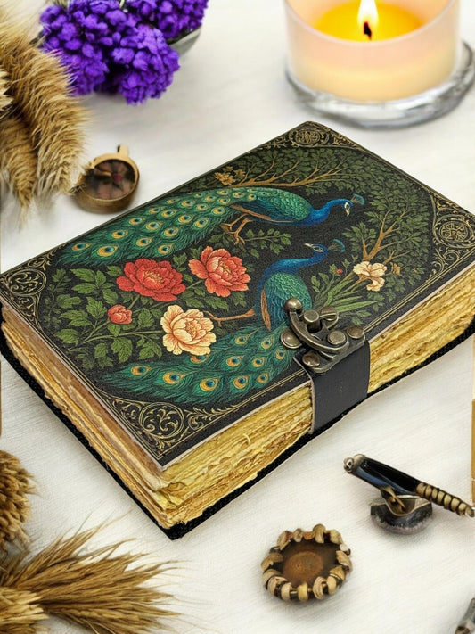 Peacock Leather Grimoire Journal Leather Sketchbook Leather Journal
