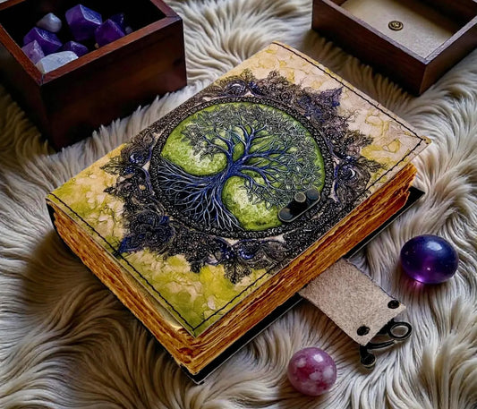 Tree Leather Vintage Moon Forest Grimoire 200 Page Handmade Book of Shadows, Spell book Wiccan Pagan Gothic Magic Diary Gifts |