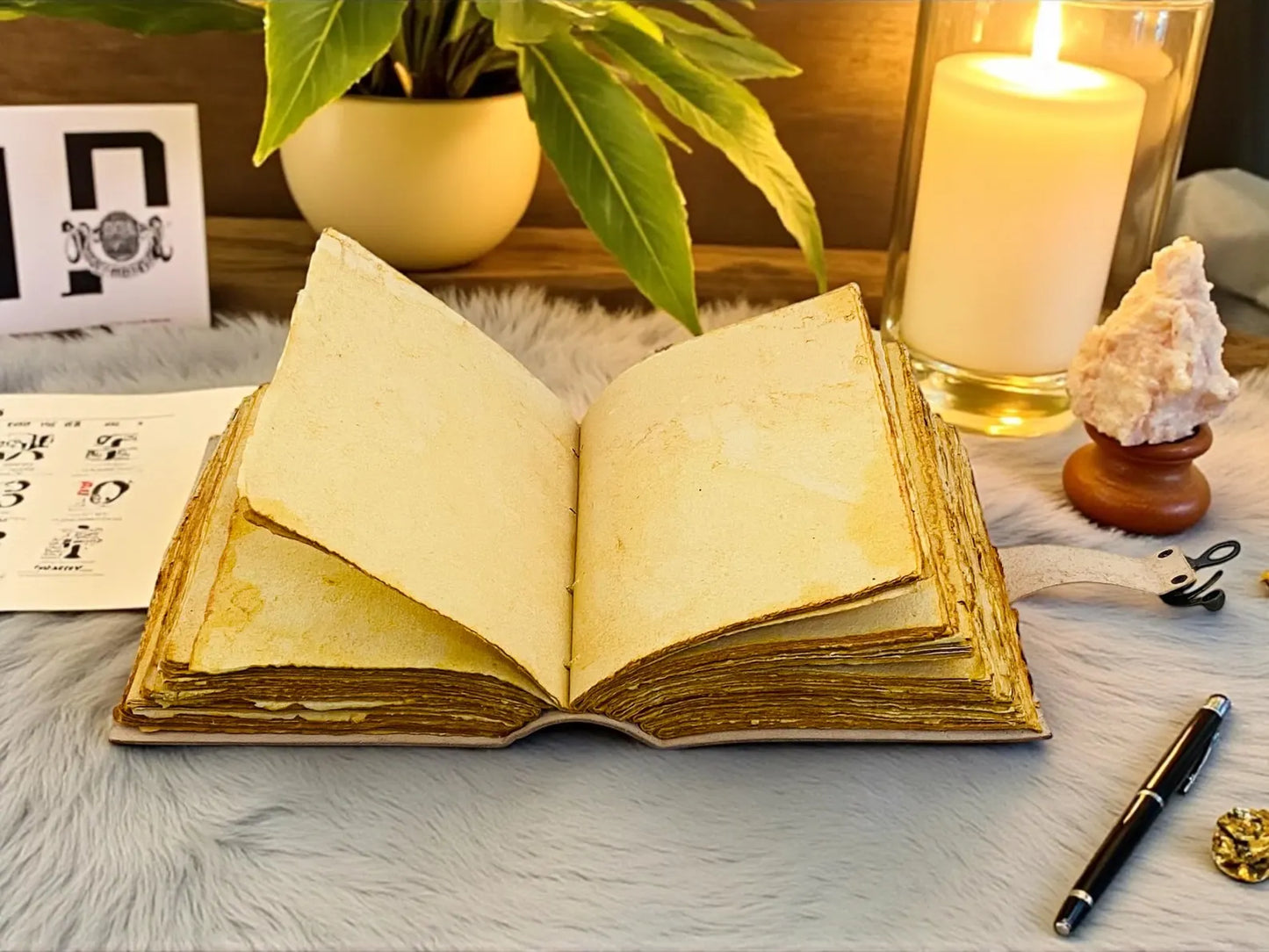 Moonlit Forest Vintage Leather Journal – Handmade Moon Night Notebook, Mystical Nature Writing Journal,