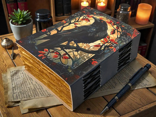 Raven Dark Gothic Leather Spell Journal – Witchcraft Grimoire, Book of Shadow Notebook