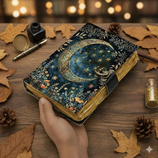 Moon Phase Leather Grimoire – Book of Shadows, Spellbook Journal