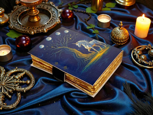 Handmade Unicorn Leather Journal Celestial Grimoire Enchanted Spellbook Mystical Writing Diary Fantasy Pagan Notebook Perfect Gift For women