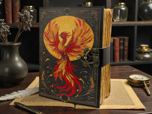 Handmade Leather Phoenix Grimoire – Vintage Book of Shadows