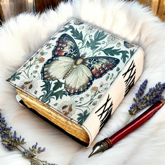 Butterfly Leather Journal Handmade Refillable Notebook, Embossed Vintage Diary, Deckle Edge Paper Writing Sketchbook Gift