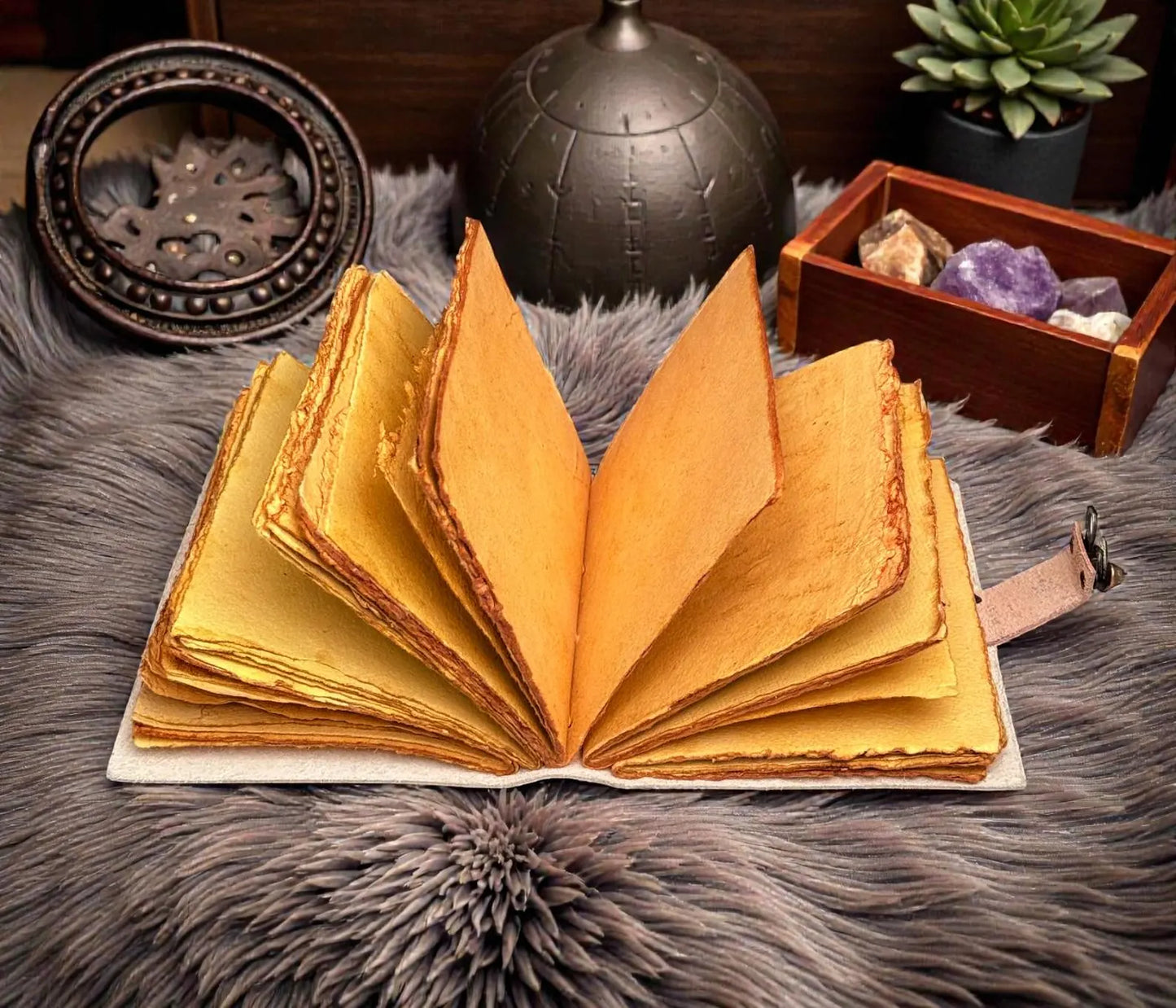 Handmade Floral Luna Moth Leather Celestial journal - VIntage Blank Spell Book of Shadows - Antique Closure - journal for Gift