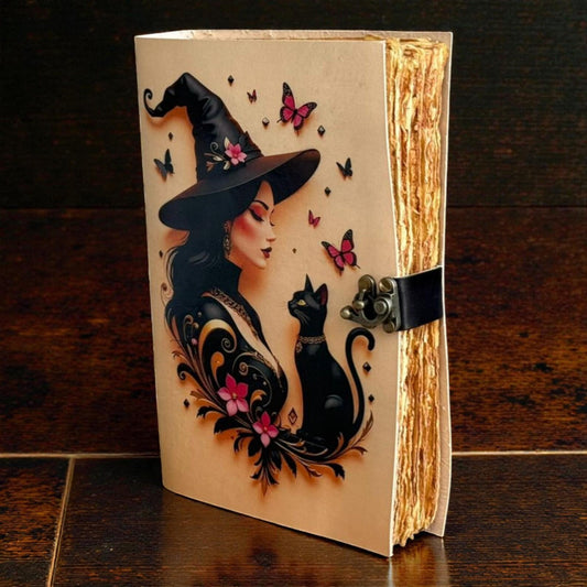 Witchy cat Leather journal