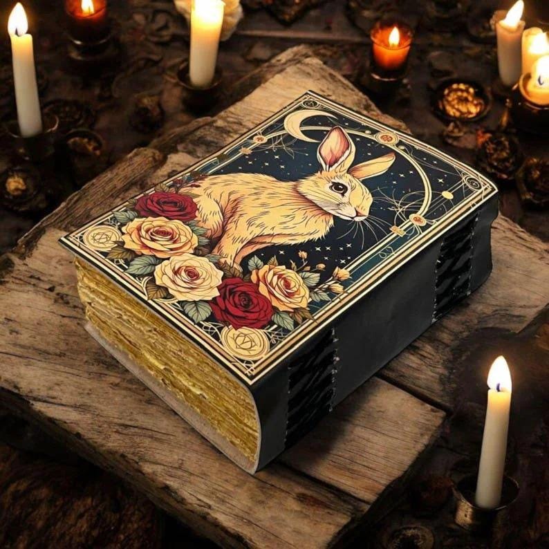 Bunny rabbit Grimoire Leather Journal Notebook Journal