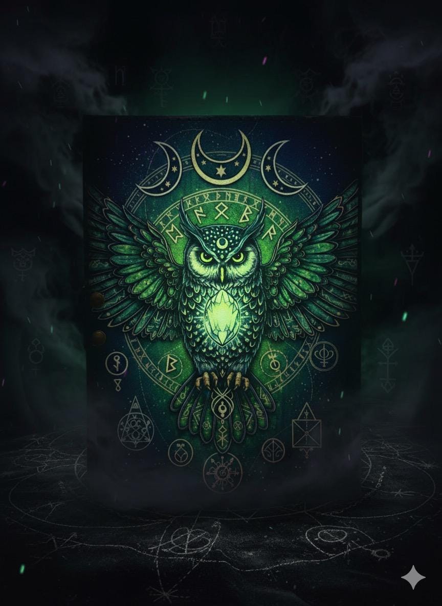 Owl Grimoire Leather Journal: Gothic Blank Book of Shadows