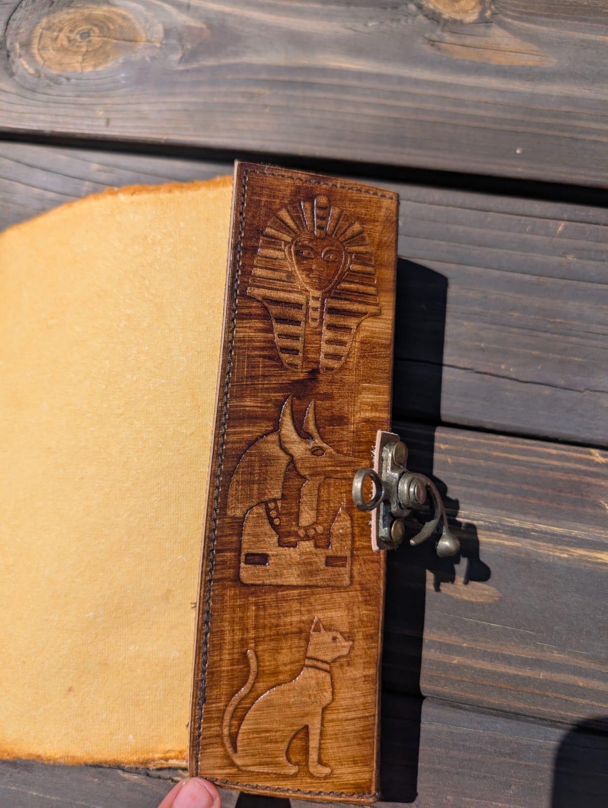 Vintage Leather Journal with Lock: Egyptian Hieroglyphs Grimoire