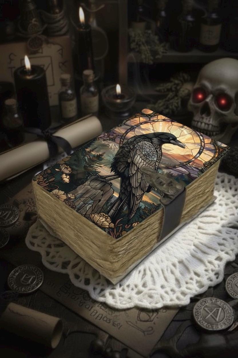 Spell book Raven Leather Journal Gothic Grimoire Book of Shadows Vintage Raven Grimoire Journal Witchcraft Journal Raven gifts for Halloween